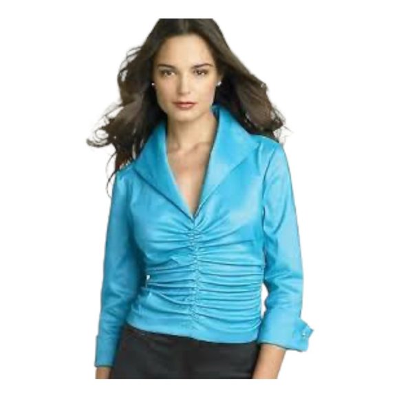 Tadashi Collection Taffeta Blouse Ruched Button Up Blue Size 14 New with Tags - Picture 1 of 12